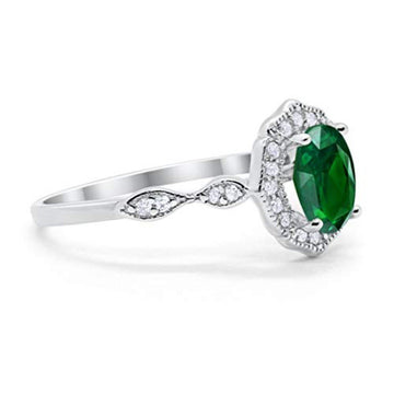 Antique Style Wedding Ring Oval Simulated Green Emerald CZ 925 Sterling Silver